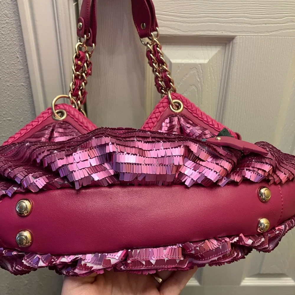 Y2K Sharif Magenta Pink Sequins and Leather flower purse